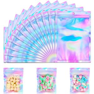 150 Pack ANZNKU 6.3 x 9.4'' Holographic Resealable Zipper Bags,Packaging Bag for Small Business, Resealable Rainbow Color Mylar Package Bag, Smell Proof Bag for Food Storage, Candy & Jewelry Packaging