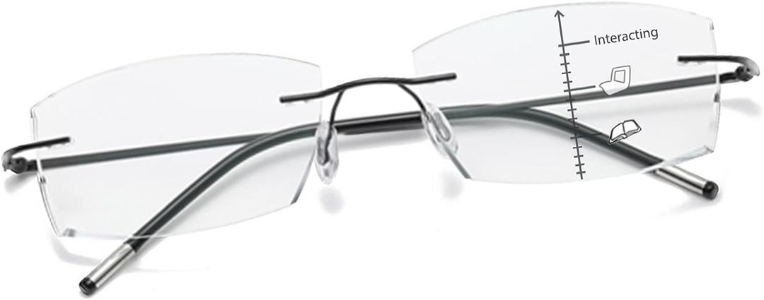 Photochromic Progressive Multifocal Reading Glasses Men Women Rimless Multifocus Readers Diamond Cut Blue Light Blocker No Line Spring Hinge Titanium Eyeglasses Transition Sunglasses With Readers 2.5