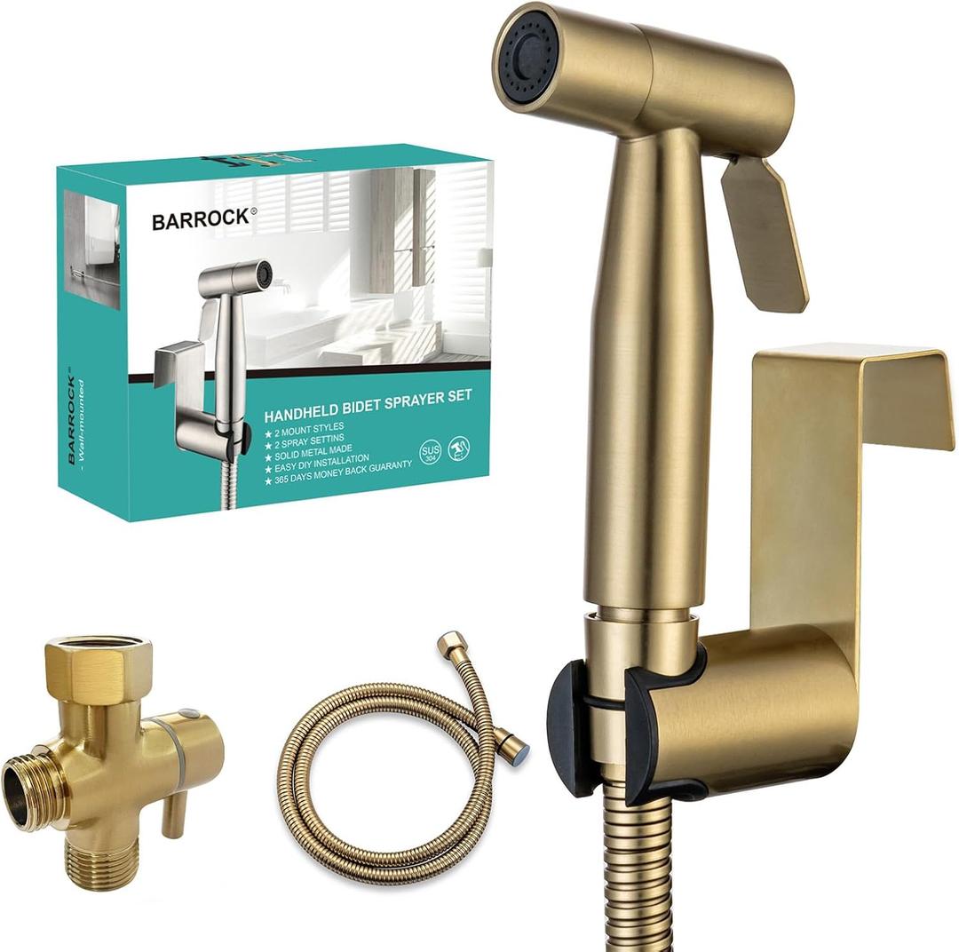 BARROCK Bidet Sprayer for Toilet, Handheld Jet Spray for Existing Toilets with Bidet Hose, Adjustable Water Pressure Muslim Shower, Stainless Steel Cloth Diaper/Feminine Wash Sprayer Brushed Gold