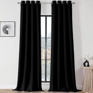 Joydeco Blackout Curtains for Bedroom 120 Inch Long 2 Panels, Room Darkening Grommet Drapes, Thermal Insulated Black Out Drapes, Black Curtains for Living Room