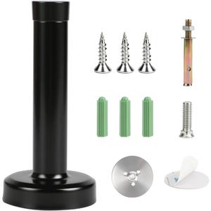 Wall Mounted Door stoppers, Heavy Duty Stainless Steel Door Stop with Rubber Buffer, Door Stopper for skirtings, Doorstop with Screws and Adhesive Tape, Protect Doors and Walls(Black 1 Pcs)