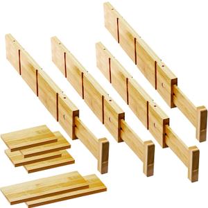 Bamboo Drawer Dividers with Inserts for Clothes Kitchen Adjustable Drawer Dividers Organizers Expandable Utensils Organization for Home Office Dorm Dressers (Long Type)