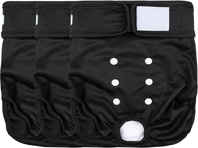 wegreeco Washable Female Dog Diapers Highly Absorbent Reusable Diapers for Dog in Heat Dog Period Diapers, 3 Pack (Black,XLarge