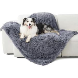 Bedsure Dog Blankets for Large Dogs, Fluffy Waterproof Dog Blanket for Couch Protector and Bed Washable, Fuzzy Faux Fur Pet Throw Blankets for Calming, Dog Accessories, XL, 5060 inch, Grey