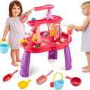 Water Table for Toddlers 3-5 Outdoor Toys for Kids Ages 4-8 3-Tier Kids Sand Water Table with Fishing Game Set Activity Sensory Table Summer Gift Beach Outside Toys for Toddler Girl