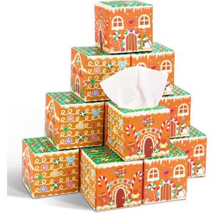 FYSUIMU 12Pcs Christmas Facial Tissues Cube Boxes Gingerbread House Square Tissue Box Cover with 600 Sheets 3 Ply Napkins for Xmas Holiday Home Party Car Accessories