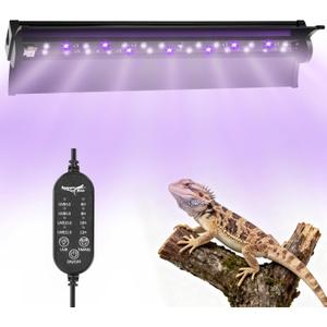 UVB Light for Reptiles, 10W HO LED UVB Reptile Light Fixture UVA UVB Lamp Bulb Terrarium Light with Timer and 5 Adjustable Brightness for Bearded Dragon Turtle Snake Crested Gecko Chameleon, 12 Inch