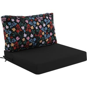 idee-home Outdoor Cushions for Patio Furniture, Outdoor Seat Cushion, Waterproof Hampton Bay Deep Seat Replacement Couch Chair Cushions for Garden Lawn Backyard Deck, 28.5 x 28.5 Floral Pattern (Maple Blossom Black)