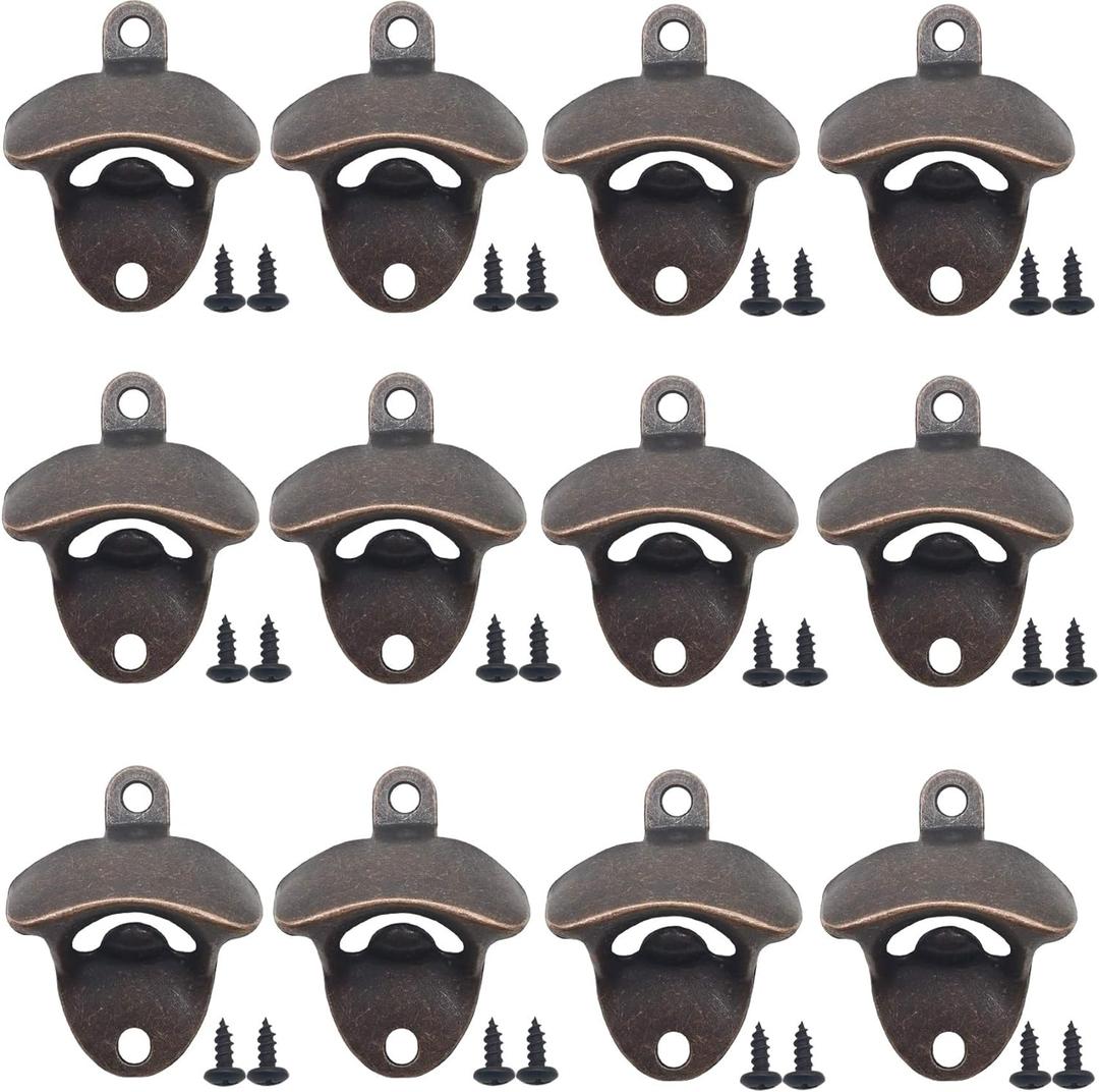 12PCS Wall Mounted Bottle Opener Vintage Beer Bottle Opener Suitable for Bars KTV Hotels Homes (Red Bronze)