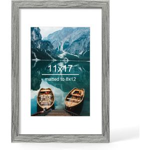 Hongkee 11x17 Frame, Rustic Grey Wood Style - Display 8 x 12 Picture with Mat or 11x17 Poster without Mat, Wall Mounting Horizontal and Vertical, 1 Pack