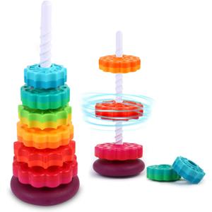 LMTNNB Spinning Stacking Toys - Rainbow Tower, Kids Stackable Spinning Toy, Educational Toy for Toddlers 1-3, Strong ABS Plastic, Color & Shape Recognition, Builds Sensory & Motor Skills
