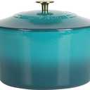 Martha Stewart Gatwick 7-Quart Enamel Cast Iron Dutch Oven  Emerald Ombre with Gold Knob  Durable Heavy-Duty Dutch Oven for Slow Cooking, Braising & Baking