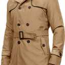 Makkrom Men's Trench Coat Slim fit Double Breasted Notched Lapel Belted Windbreaker Long Jacket Casual Windproof Overcoat (Large, Brown)