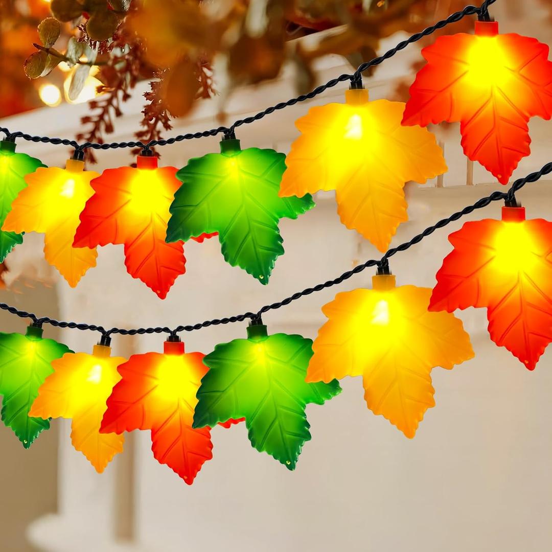 Fall Leaf String Lights,8.5Ft Fall Outdoor Lights 10 PCS Plastic Multicolor Maple Leaf Autumn Lights String Plug in for Indoor Thanksgiving Halloween Home Autumn Harvest Decor