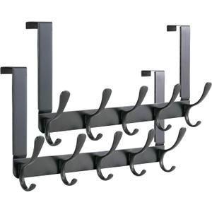 SKOLOO Over The Door Hook, Door Hanger Hooks for Hanging Clothes, Towels, Coats, Hats, Over The Door Towel Hook - Pack of 2, Black, Assembly Required