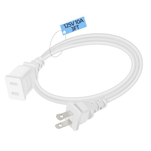 Small 3FT White Flat Extension Cord 2-Prong Polarized Light-Duty ETL Listed Power Cable,18AWG 125V 10A 1250W for Indoor Use,Slim Flexible Design for Holiday Lights, Lamps, Cameras & Small Appliances