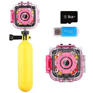 Kids Camera, iMoway Waterproof Video Cameras for Kids HD 1080P Kids Digital Cameras Camcorder with 16GB Memory Card, Card Reader and Floating Hand Grip (Pink)