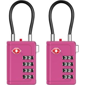 Puroma TSA Approved Luggage Travel Locks with Open Alert Indicator, 4 Digit Combination Resettable Code Zinc Alloy Lock for Suitcase, Backpack, Bag, Toolbox, Locker (2 Pack, Rose Red)