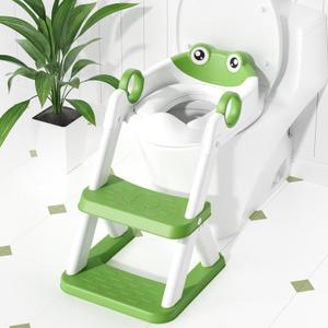 Frog Toilet Seat, Potty Training Seat for Toddler, Upgrade Potty Training 2 in 1 Toddler Toilet Seat for Boys Girls,Waterproof Soft Mat Non-Slip Step Stool (Green)