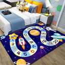 Starry Sky Rocket Cartoon Kids Rugs Numbers Educational Game Play Area Rug Soft Cozy Non-Slip Floor Mat Carpets for Bedroom Playroom,4x6ft