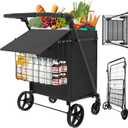440 LBS Shopping Cart with Adjustable Handle, Waterproof Bag, 10-min Assembly Heavy-Duty Foldable Grocery Cart with 360° Swivel Wheels for Apartments, Laundry, Camping, Black