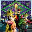 Blulu Mardi Gras Backdrop, Extra Large Photo Booth Background with Green, Purple, 70.8 x 43.3 Inch, Durable Polyester Fabric