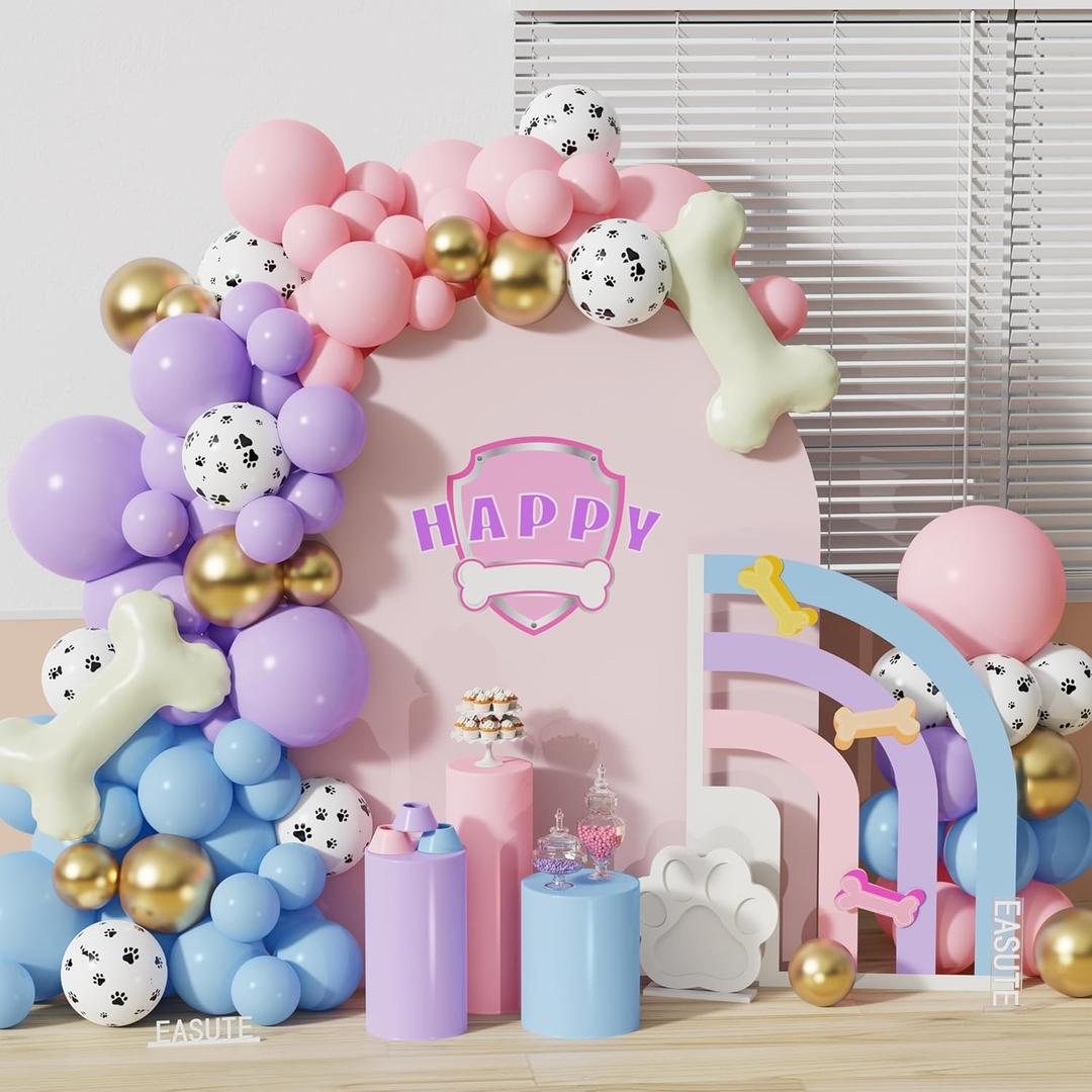 Pink Purple Paw Balloons Garland Arch Kit with Dog Paw Print Balloons Dog Bone Shaped Aluminum Foil Birthday Baby Shower Party Decorations