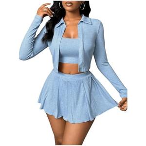 SOLY HUX Women's Tennis Mini Skirt Sets 3 Piece Skirt with Shorts Underneath Rave Sexy Club Outfits Skort Sets XL