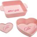 Paris Hilton 3-Piece Ceramic Baker Set, Iconic Stoneware with Square & Heart Bakers and Spoon Rest, Microwave/Oven/Freezer Safe, Durable Bakeware for Everyday Cooking & Serving, Pink