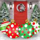 Jetec 4 Pcs Giant Inflatable Christmas Ball Large Xmas Inflatable Ornaments PVC Outdoor Holiday Blow Ball Outside Yard Lawn Porch Decorations (Polka Stripe,Red Green White)