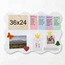 Scalloped Bulletin Board, 36x24 Scalloped Felt Bulletin Board, 3' by 2' Trifold Foldable Picture Display with 20 Pins & 5 Cute Decors - White