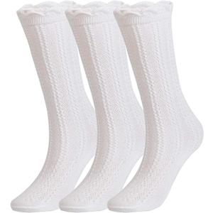 EPEIUS Baby Girls Knee High Socks Cotton Uniform Socks Tube Ruffled Stockings Newborn Infant Toddler (Pack of 3/5) (12-24 Months, White,3 Pairs)