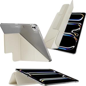 MAGEASY Case for iPad Pro 13" - Folio Case with Multi-fold, Multi-Angle Stand, Apple Pencil Holder, Stain-Resistant, Compatible with iPad Pro 13'' (2024, M4) - Facet | Starlight White