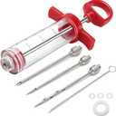 Meat Injector, 1-oz Plastic BBQ Marinade Injector Kit, Turkey Injector Syringe (3 Stainless Steel Meat Needles +3 Replacement O Rings + 1 Cleaning Brush) for Turkey Smoked BBQ Grill