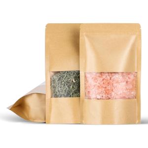 100 Pcs 5x8 Inch Kraft Paper Bags with Transparent Window, Stand Up Pouches,Smell Proof Bags,Resealable Bags for Small Business, Zipper Food Storage,for Packaging Snacks Cookies Candy (100Pcs-4.7"x7.8", Brown)