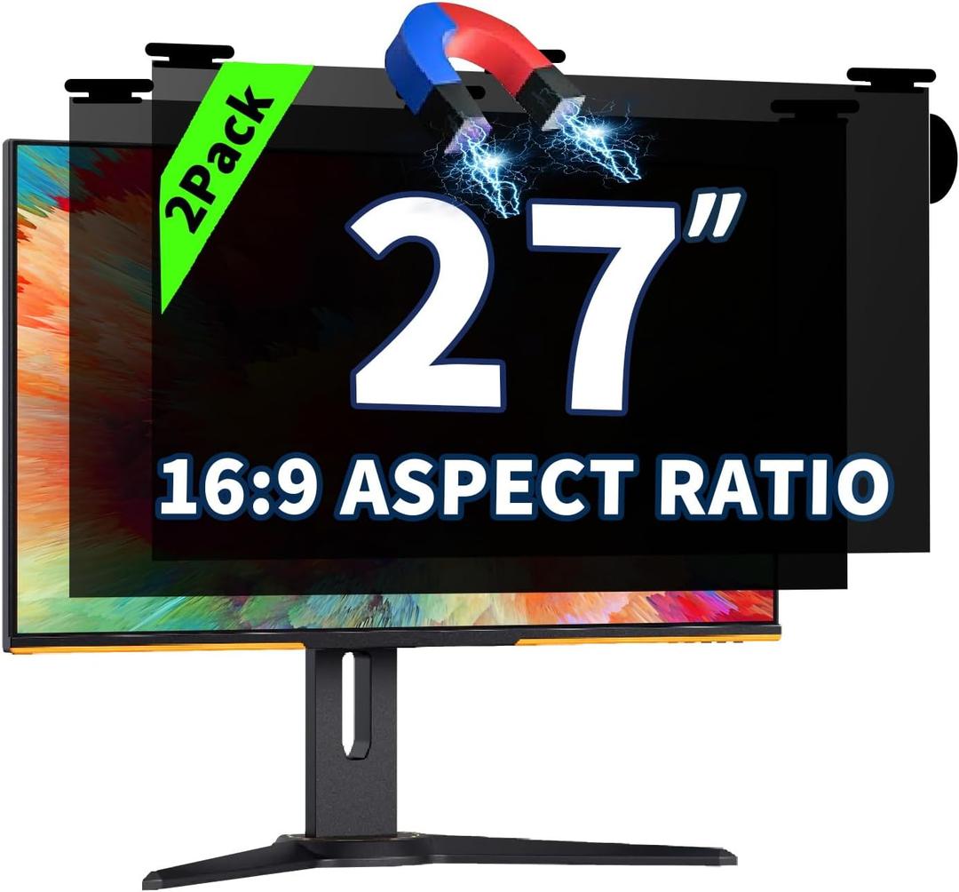 2 Pack Magnetic Hanging Computer Privacy Screen 27 Inch for 16:9 Widescreen Monitor, Removable Privacy Screen Anti Glare Blue Light Computer Screen Privacy Shield, Anti-Scratch 27 in Protector Film