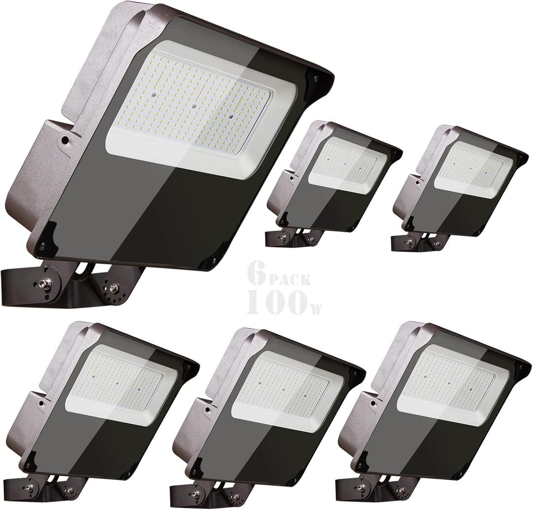 Lightdot 100W LED Flood Light Outdoor 5000K 14000Lm (600W Equivalent) Led Stadium Flood Light with Dusk to Dawn Photocell, IP65 Waterproof Area Lightings for Parking Lot/Stadium/Backyard-6Pack