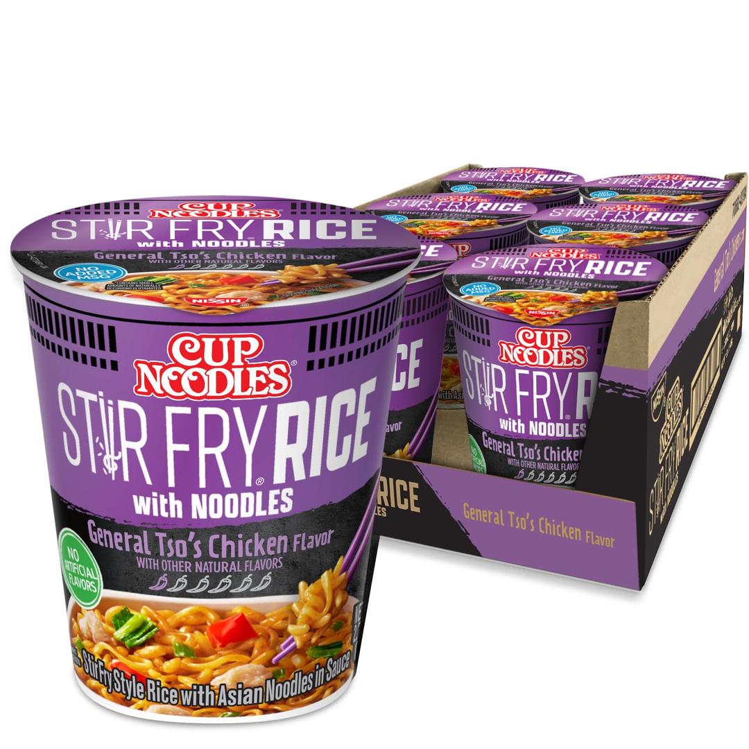 Nissin Cup Noodles Stir Fry Rice with Noodles, General Tso's Chicken, 2.68 Ounce (Pack of 6) BB Date 03/03/2026