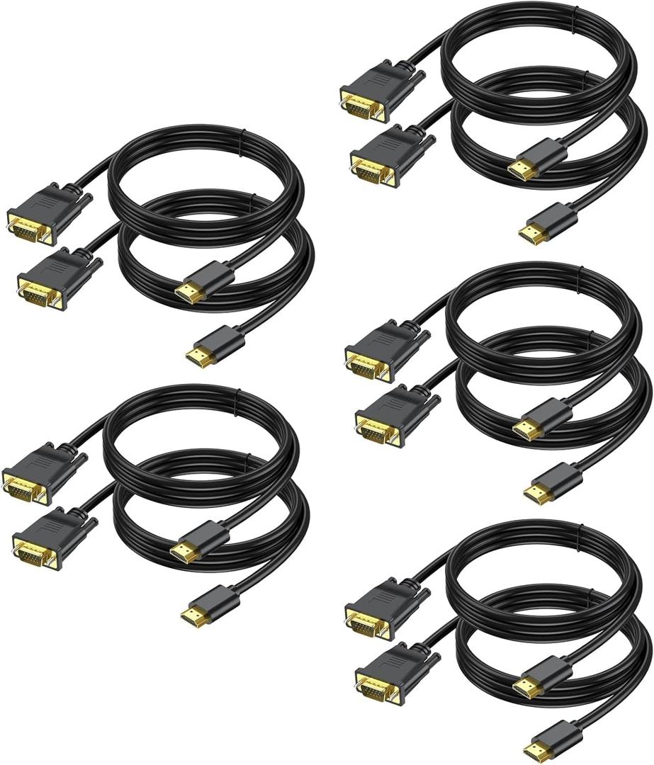 HDMI to VGA Cable 10-Pack, Computer HDMI to VGA Monitor Cord 6ft Male to Male NOT-Directional UHD 1080P@60Hz Video for Computer, Desktop, Laptop, PC, Monitor, Projector, HDTV and More