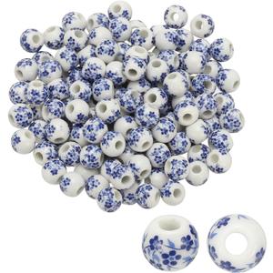 PATIKIL 150 Pcs Ceramic Beads for Jewelry Making, 8mm Flower Printed Round Porcelain Beads Handmade Glazing Beading Supplies for Earring Necklace Bracelets DIY Crafts, Cyan Orchid