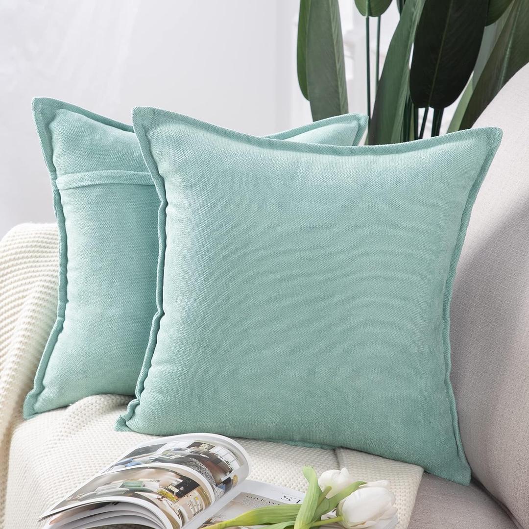 MADIZZ Set of 2 Short Chenille Throw Pillow Covers 20x20 Inch Light Teel Soft Decorative Cushion Cover for Sofa Bedroom Pillow Shell (20" x 20" (Pack of 2), Light Teal)