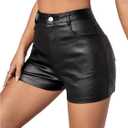 MakeMeChic Women's Faux Leather High Waist Stretchy Shorts Skinny Bodycon Bottom (Medium, Black)