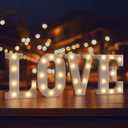 LOVE LED Marquee Signs Light Up Letters, LED LOVE Marquee Letter Lights, Warm White Letter Light for Wedding Proposal Decoration, Romantic Decorative Letters Signs, Battery Operated