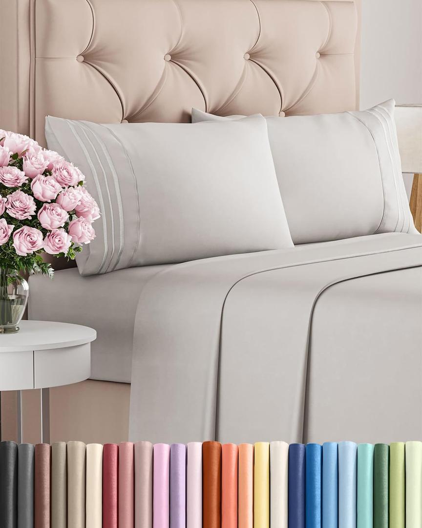 Full Size 4 Piece Sheet Set - Comfy Breathable & Cooling Sheets - Hotel Luxury Bed Sheets for Women & Men - Deep Pockets, Easy-Fit, Soft and Wrinkle Free Sheets - French Grey Oeko-Tex Bed Sheet Set