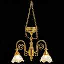 Dollhouse Chandelier with Hanging Chains, 1:12 Scale Metal Miniature Ceiling Lamp Light up Hanging Fixture for Doll House Living Room Battery Operated