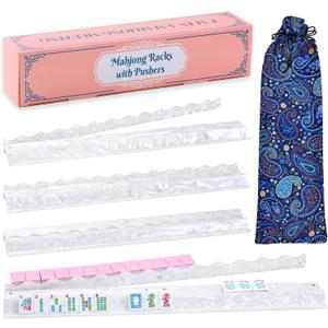 4-Pack American Mahjong Racks with Pushers(19.7"), White Acrylic Holders for American Mahjong Game Tiles, Scalloped