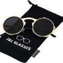 J&L Glasses Retro Flip-Up Round Goggles Steampunk Sunglasses