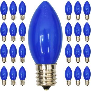 25 Pack C9 Christmas Replacement Light Bulbs, Blue Ceramic Bulbs C9 Vintage Christmas Light for Outdoor Patio Indoor String Lights, C9/E17 Intermediate Base, 7 Watts Night Light, 120 Volt-Bule