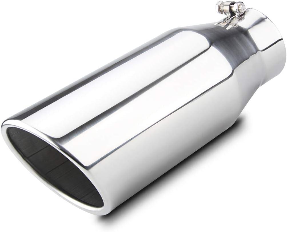 LCGP Bolt On Diesel Exhaust Tip 4", 6" outlet 15" Long Truck Tip, Rolled Angle Cut, Polished