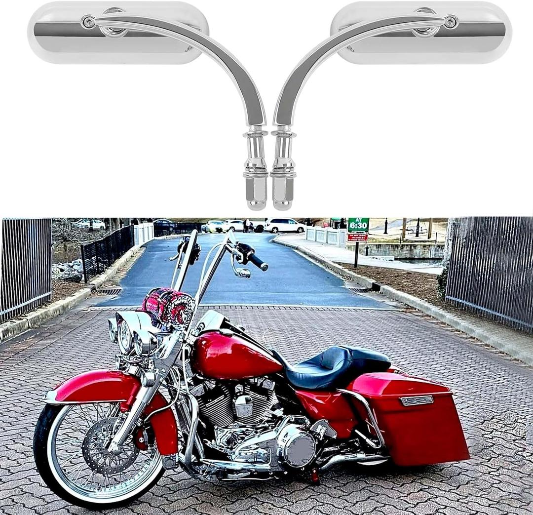 Chrome 8mm 10mm Motorcycle Oval Rearview Mirrors Compatible with Harley Road King Road Glide Softail Dyna Softail Sportster Touring Kawasaki Suzuki Chopper